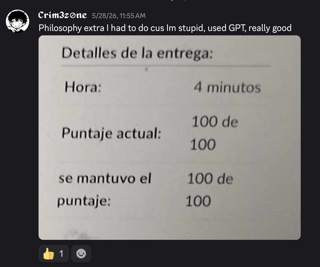 Crim3zone: philosophy extra with GPT, Puntaje actual 100 de 100 in 4 minutos